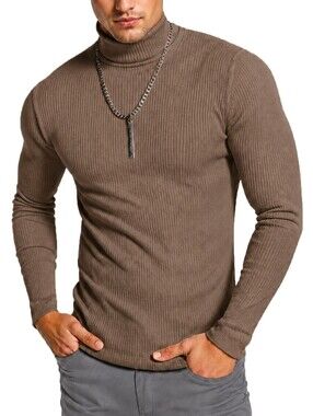 NY Threads Men’s XL Khaki Brown Ribbed Turtleneck Stretch Cotton Blend NWT
